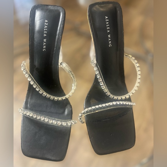 Azalea Wang Shoes - Diamond encrusted double strap heeled sandal.